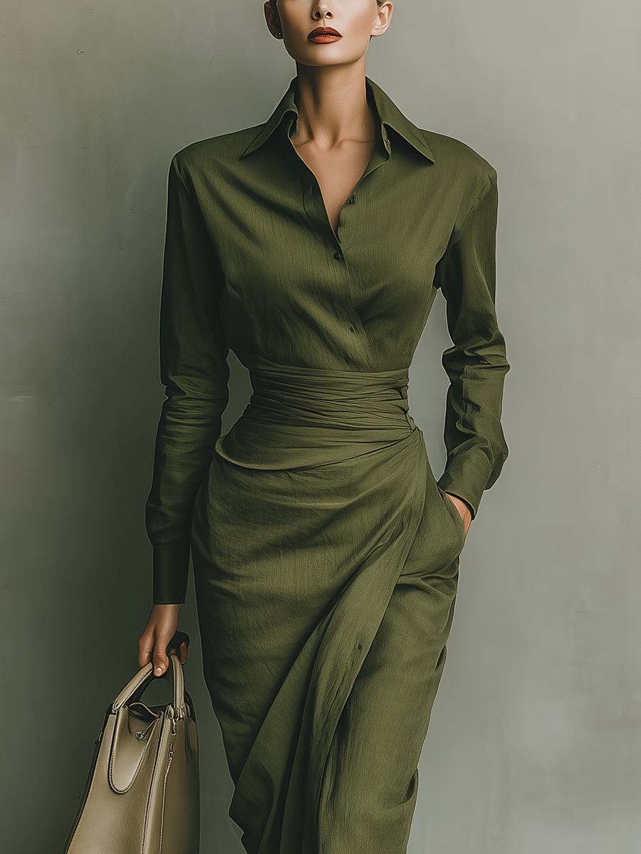 Émeraude Valmont — Vestido Cruzado Satinado Verde | LIQUIDACIÓN