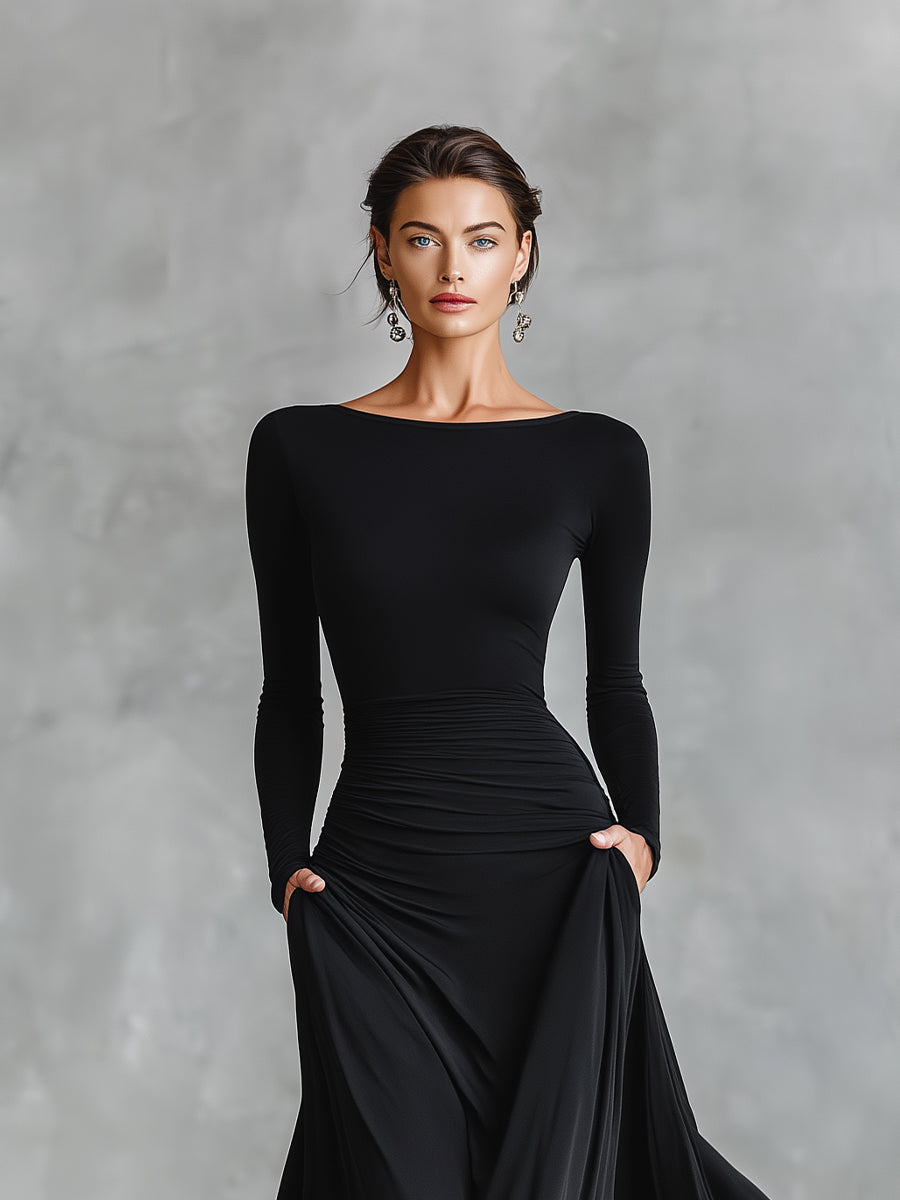 Plis Valmont — Vestido Maxi Elegante con Pliegues Fluidos | Gracia