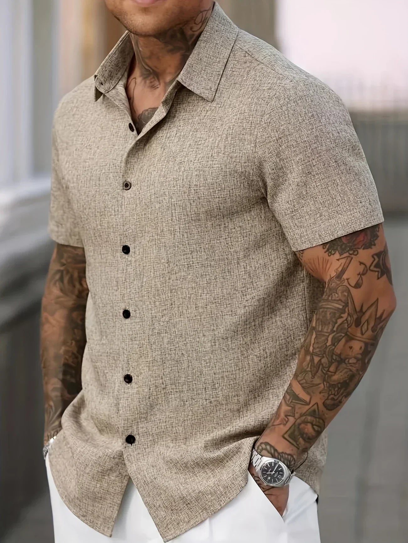 Camisa Lin Valmont — Distinción sin esfuerzo | Beige