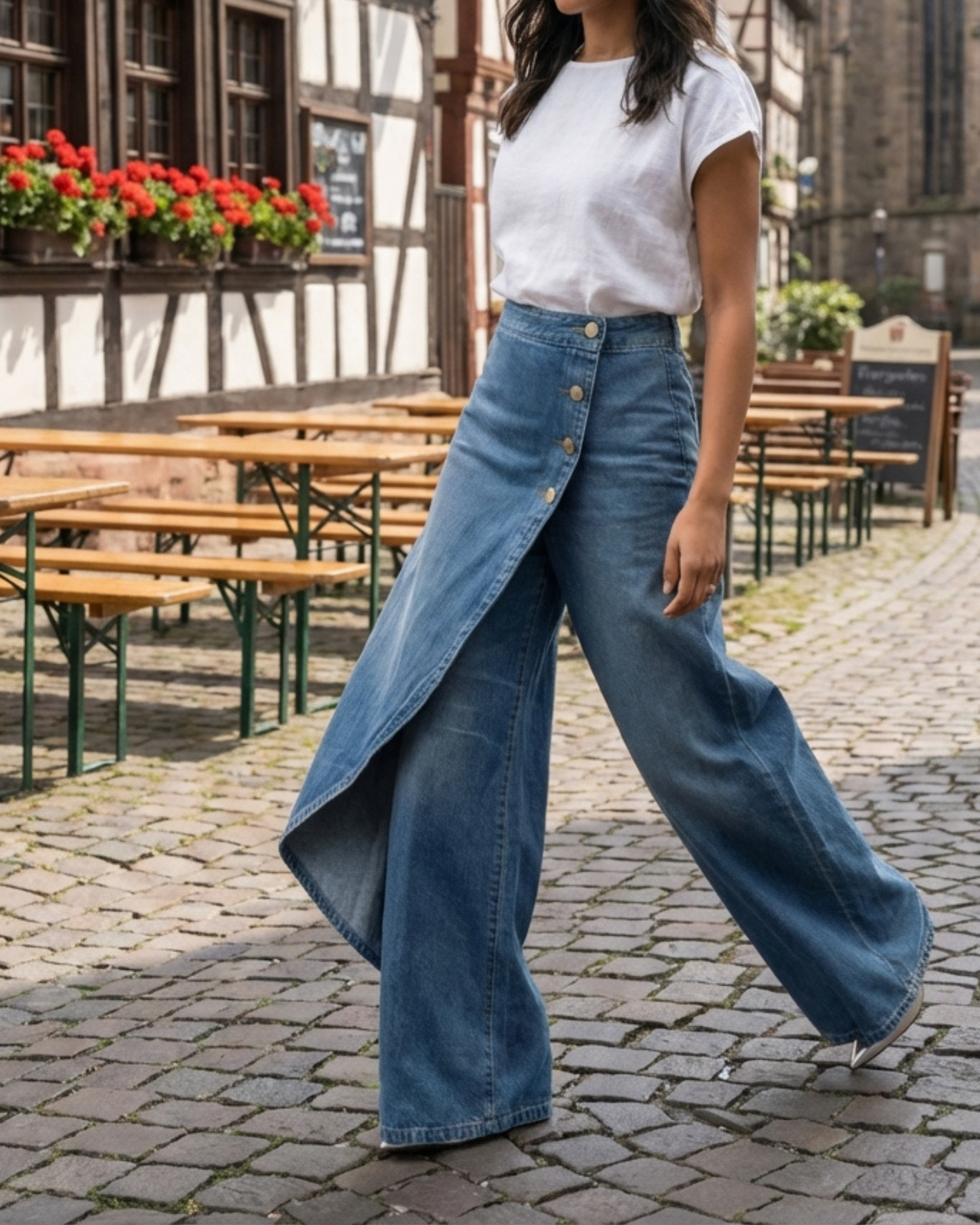Croisé Valmont — Vaquero Cruzado Cintura Alta | Mujer Denim Luxe