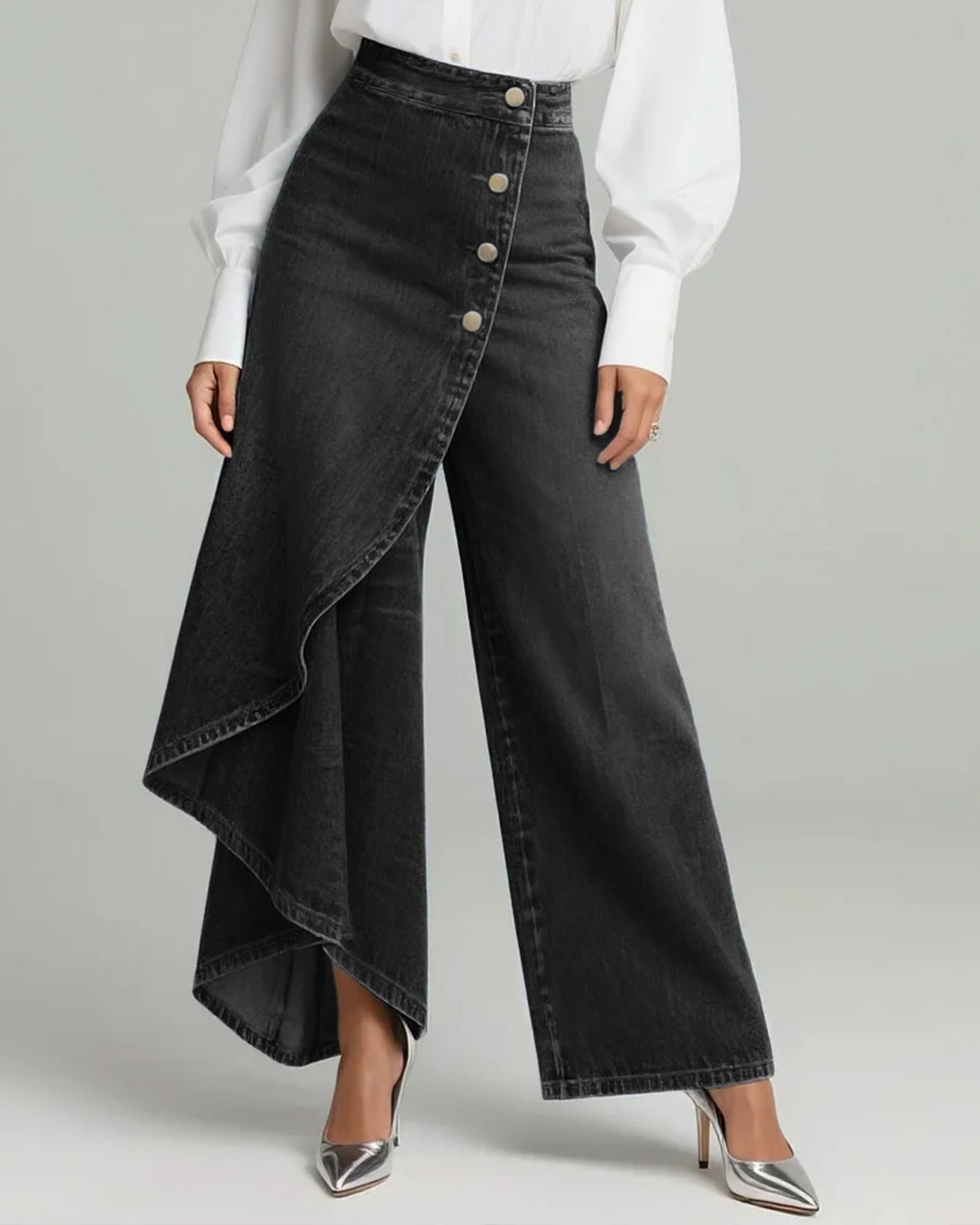 Croisé Valmont — Vaquero Cruzado Cintura Alta | Mujer Denim Luxe