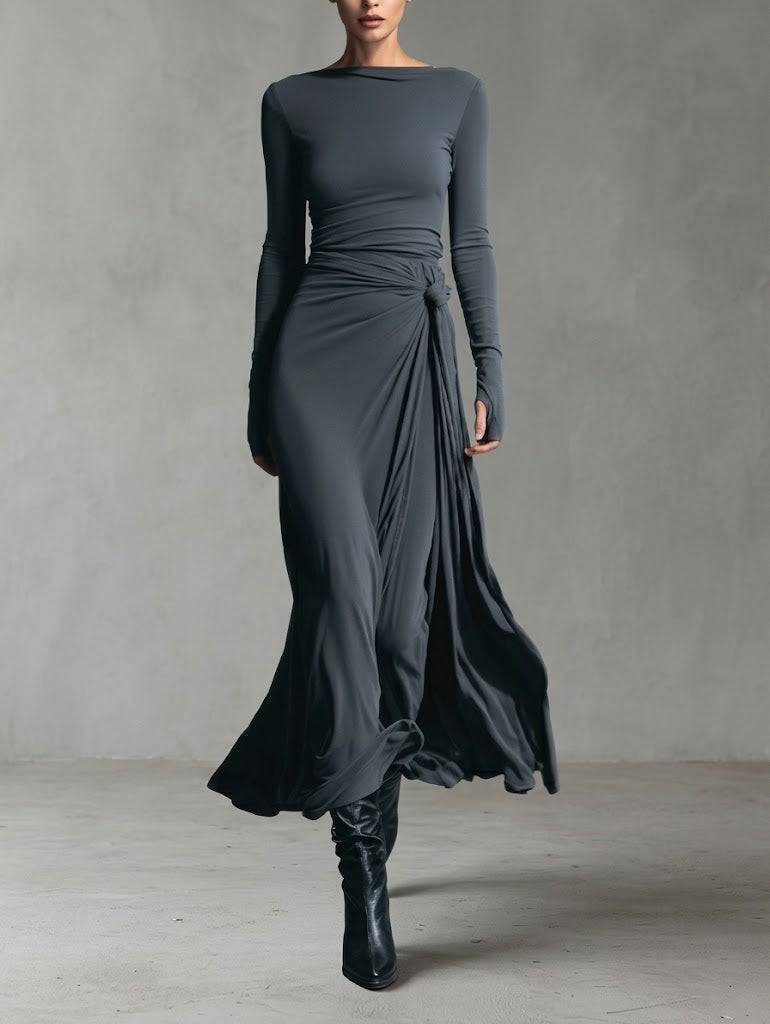 Alba Valmont — Vestido Largo con Nudo Lateral | Sencillez que Enamora
