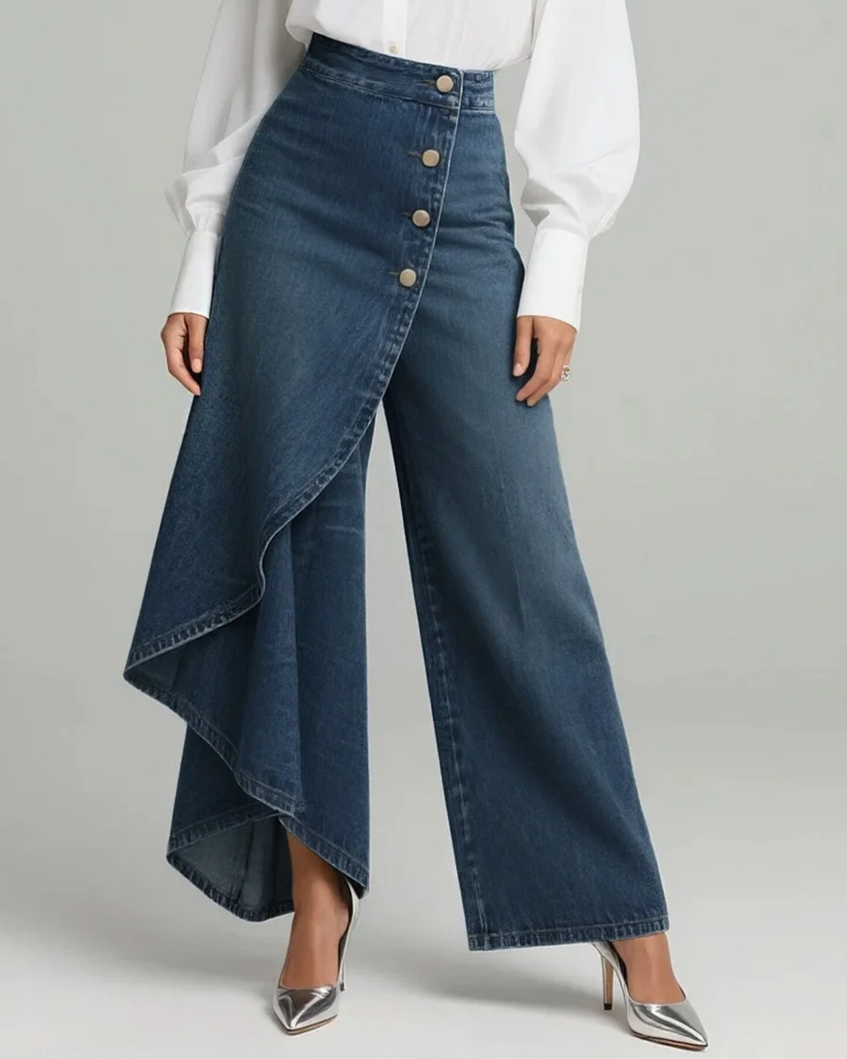 Croisé Valmont — Vaquero Cruzado Cintura Alta | Mujer Denim Luxe