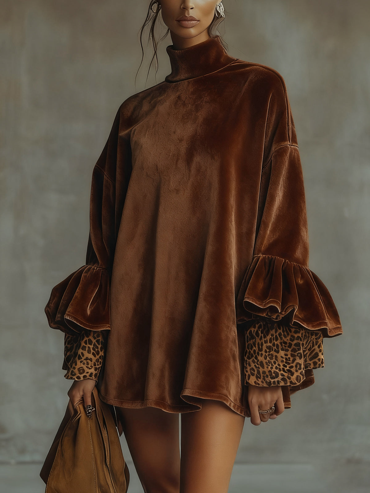 Léopard Valmont — Vestido Trapecio Terciopelo Mangas Leopardo | Audacia Felina