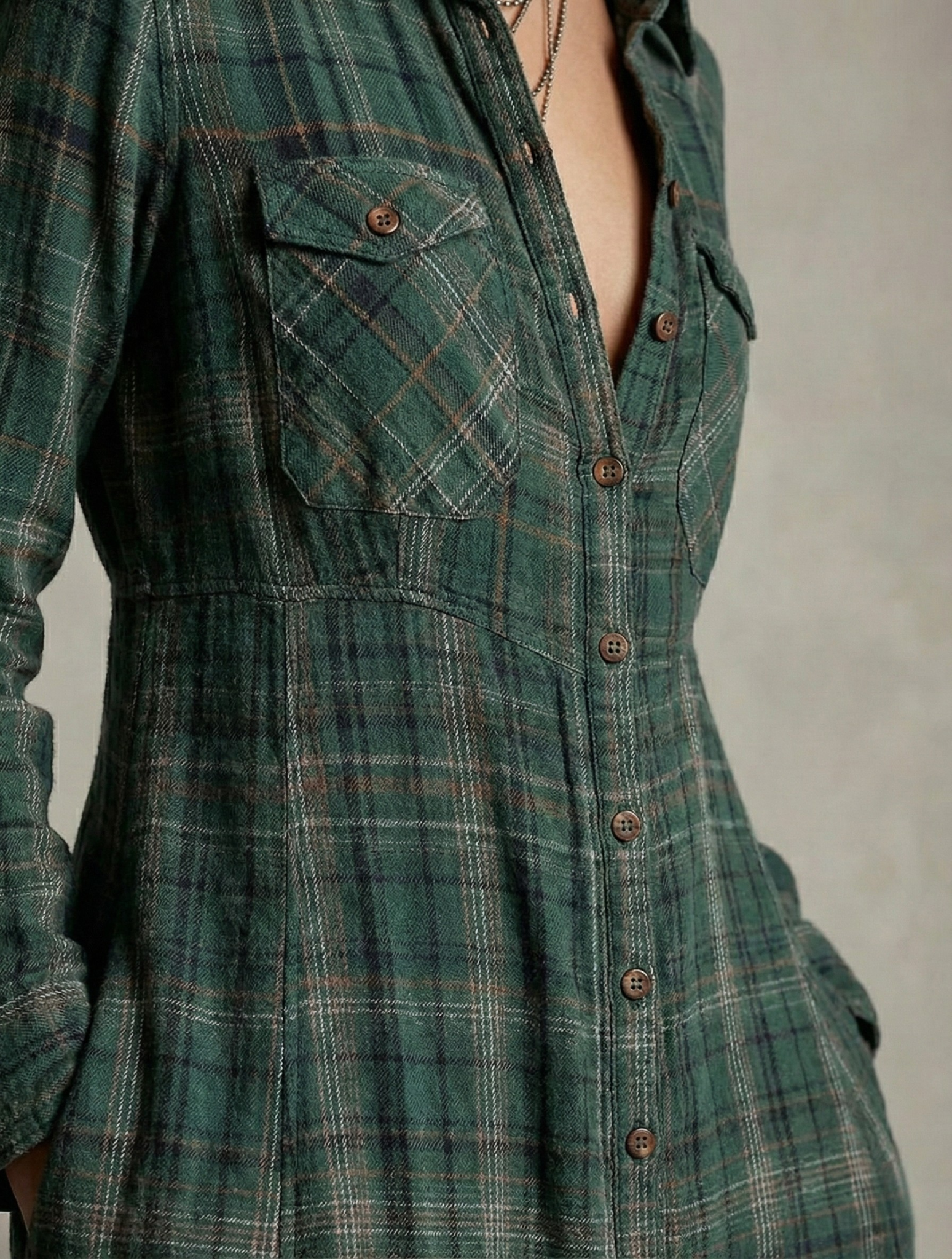 Rosa Valmont — Vestido Camisero Cuadros Esmeralda | LIQUIDACIÓN 50%