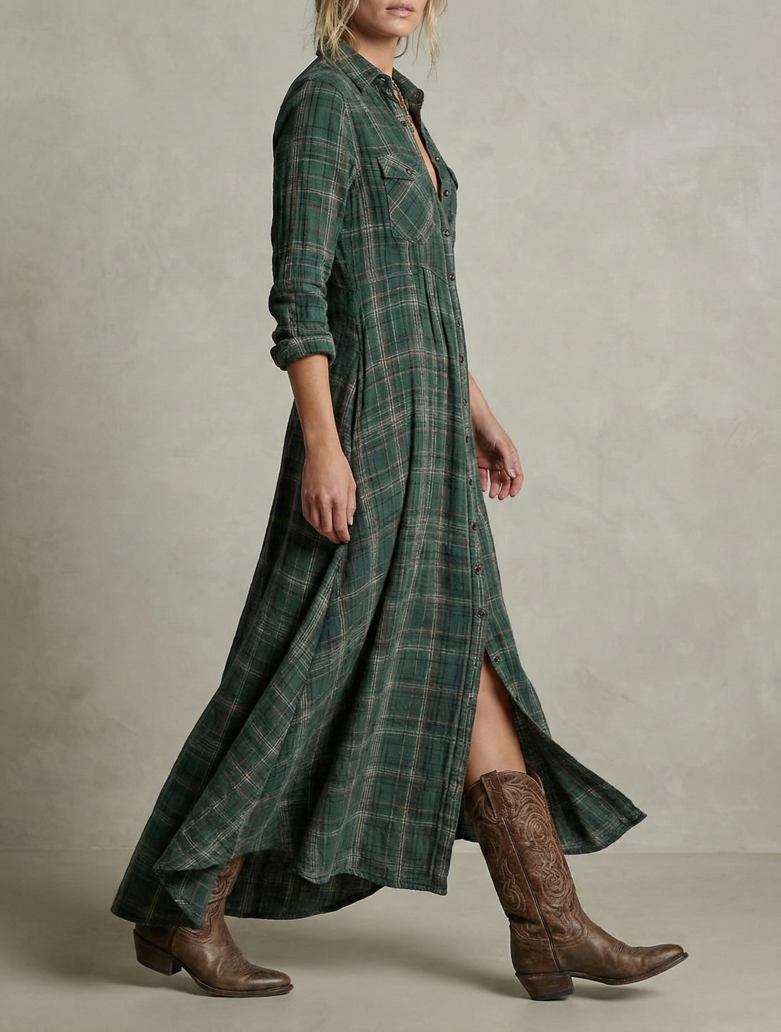 Rosa Valmont — Vestido Camisero Cuadros Esmeralda | LIQUIDACIÓN 50%