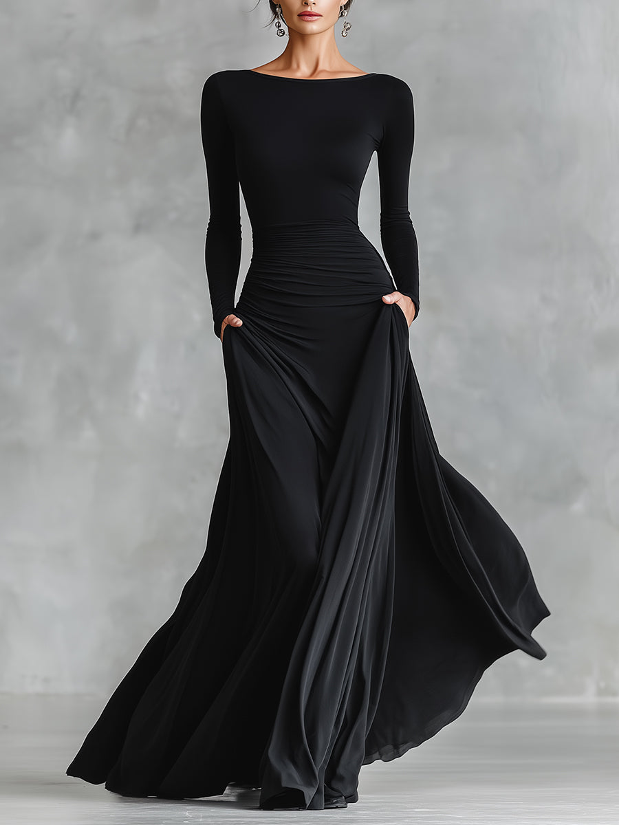 Plis Valmont — Vestido Maxi Elegante con Pliegues Fluidos | Gracia