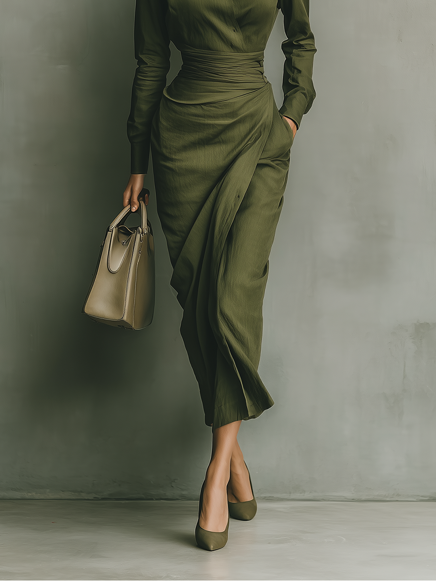 Émeraude Valmont — Vestido Cruzado Satinado Verde | LIQUIDACIÓN