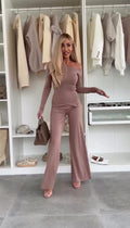 Mandy Soft Valmont — Conjunto Top Asimétrico & Wide Leg | Suavidad Estructurada