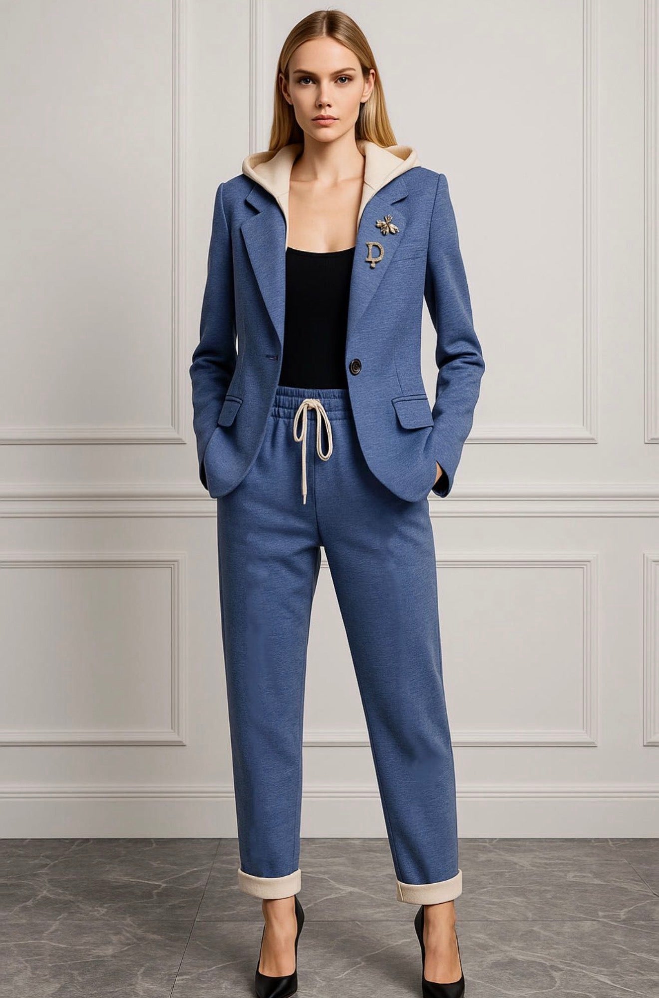 Misaya Blue Valmont — Conjunto Blazer & Pantalón Jogger | Azul Elegante