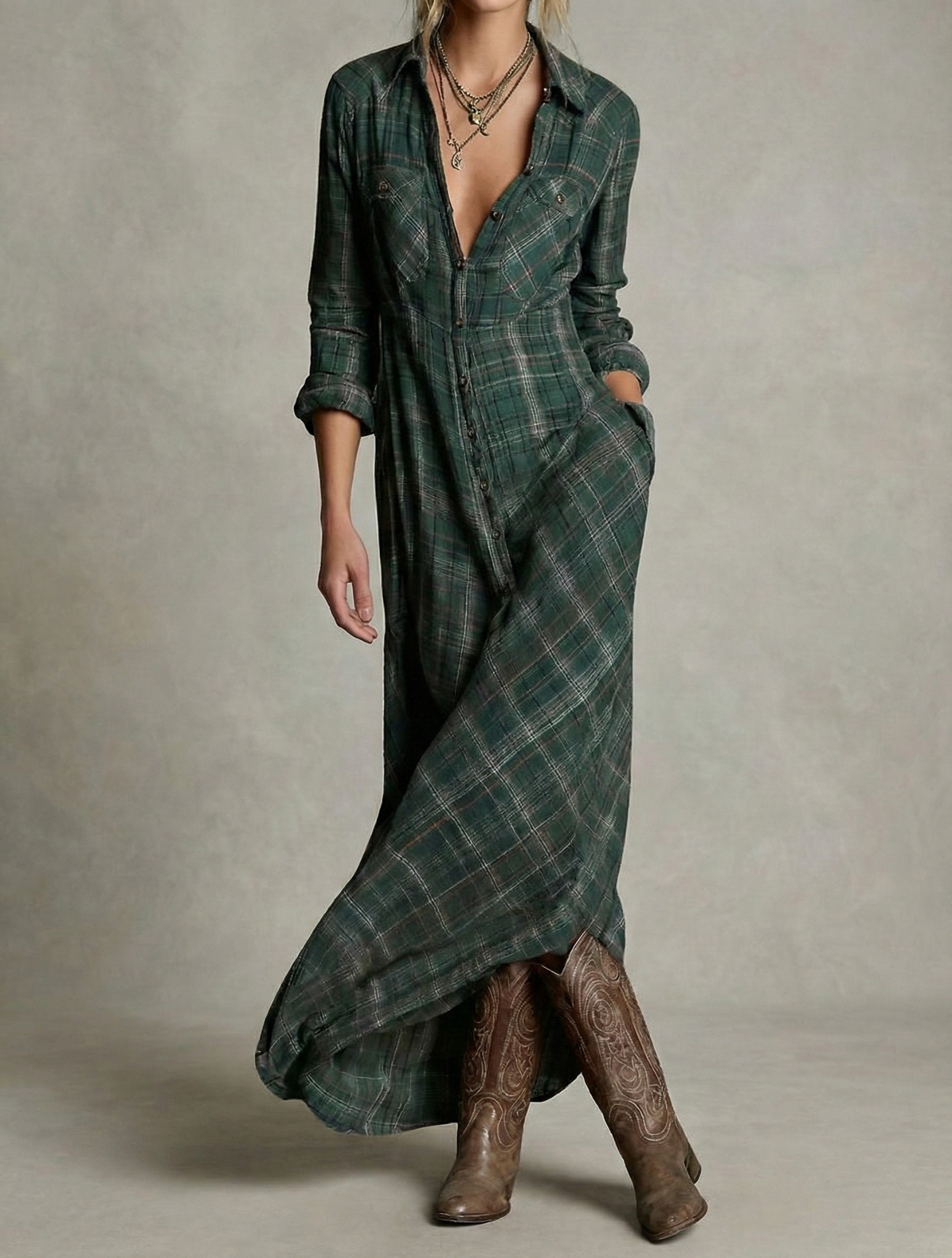 Rosa Valmont — Vestido Camisero Cuadros Esmeralda | LIQUIDACIÓN 50%