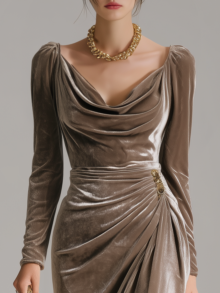 Drapé Valmont — Vestido Largo Terciopelo Drapeado | Elegancia Refinada