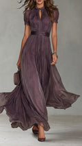 Flavia Valmont — Vestido Largo Violeta Escote Lágrima Encaje | LIQUIDACIÓN 50%