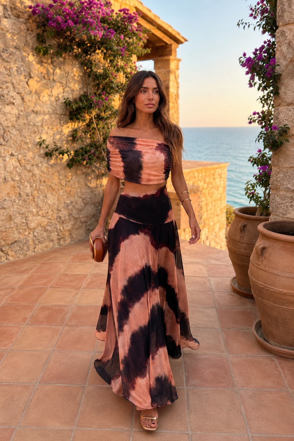 Toledo Naranja Valmont — Vestido Estampado Naranja & Marrón | Sevilla