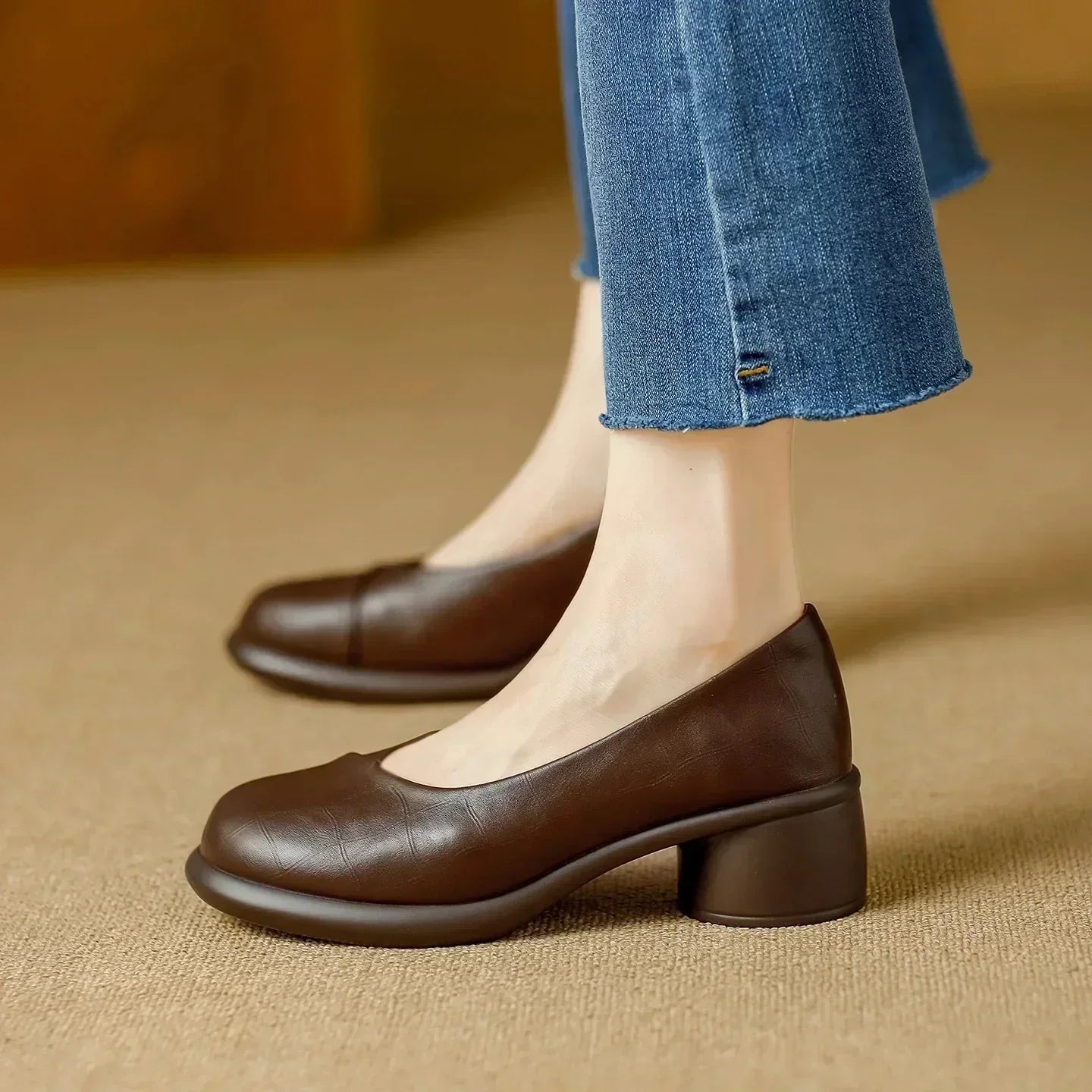Tacón de Bloque Valmont — Cuero Texturizado Premium | Marrón y Negro