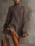 Valentina Valmont — Vestido Jersey Punto Cuello Alto & Volantes | Calor Chic