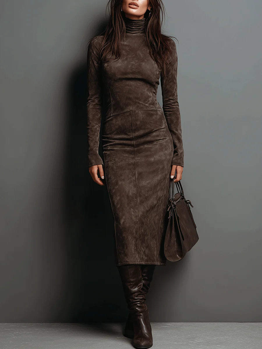 Daim Valmont — Vestido Midi Efecto Ante | Elegancia Atemporal