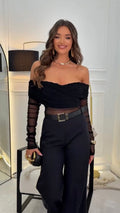 Nicolette Élégance Valmont — Conjunto Top Bardot Tul & Wide Leg | Feminidad Total