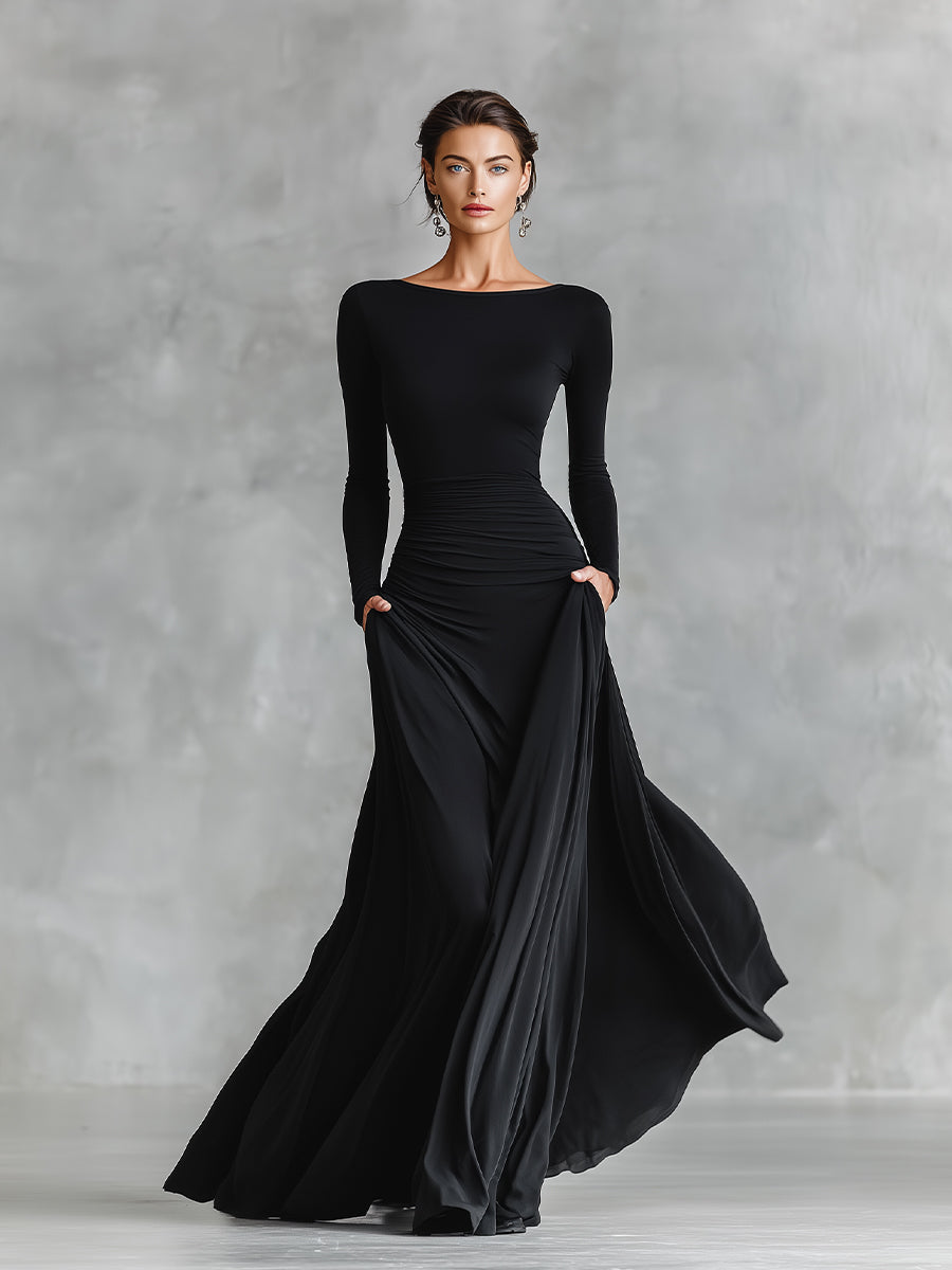 Plis Valmont — Vestido Maxi Elegante con Pliegues Fluidos | Gracia
