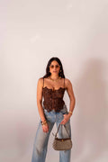 Caramel Valmont — Top Corsé Marrón | Calidez Audaz