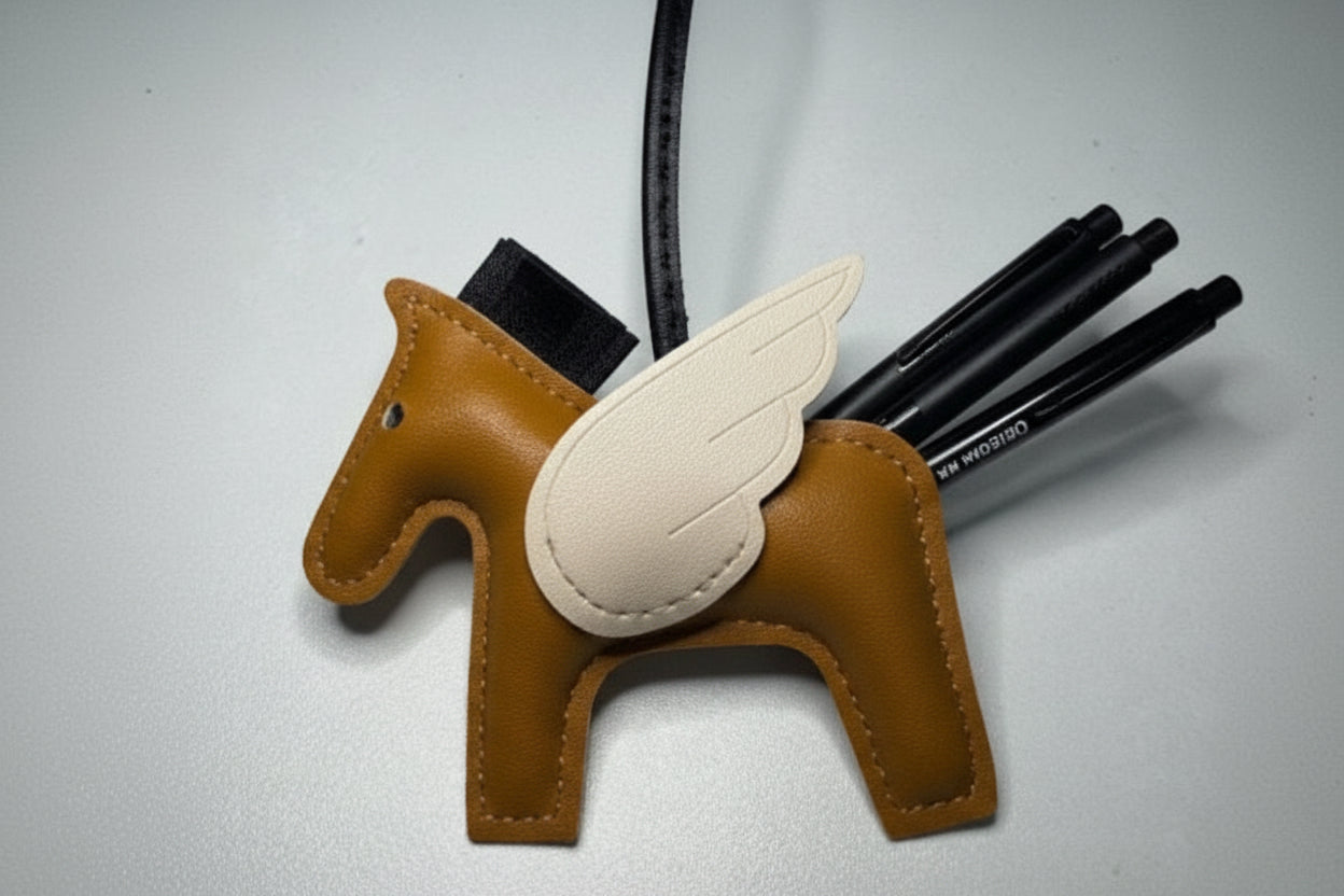 Pegaso Valmont — Charm Caballo Alado en Piel para Bolso | Mythique