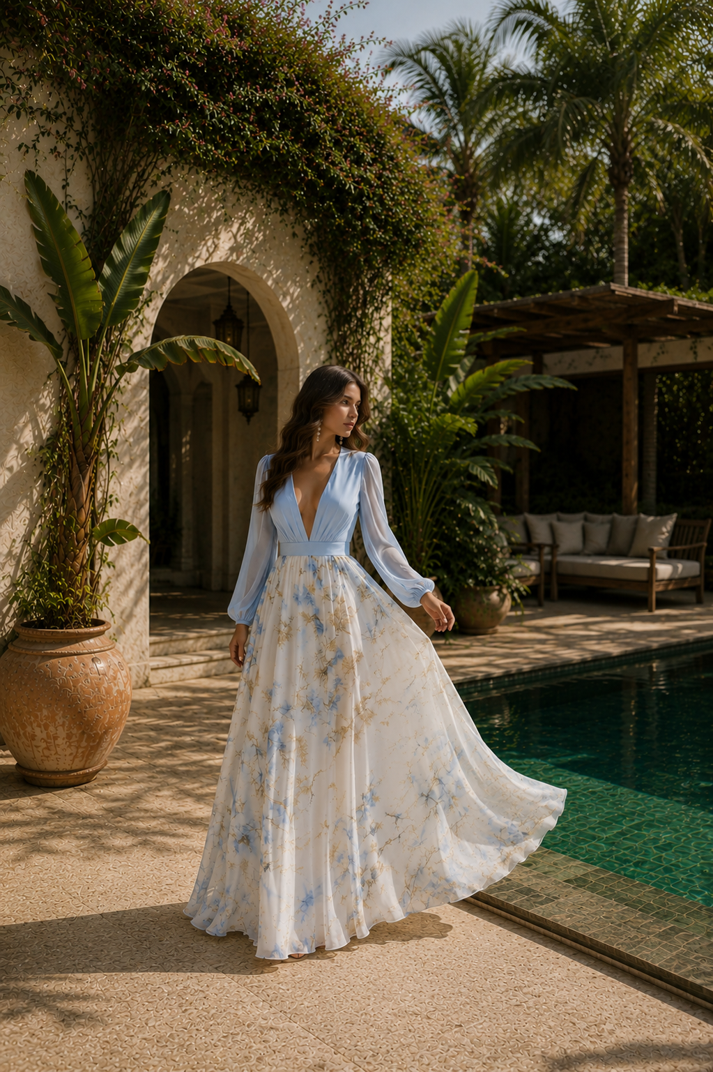 Florencia Valmont — Vestido Maxi Bicolor Falda Floral | Bali