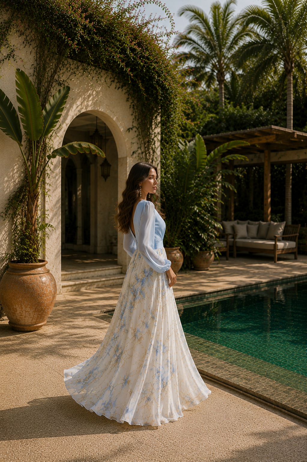 Florencia Valmont — Vestido Maxi Bicolor Falda Floral | Bali