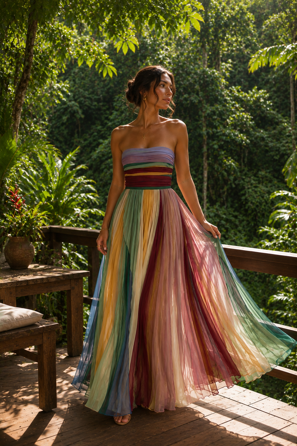 Thirza Valmont — Vestido Plisado Multicolor | Edición Especial Bali