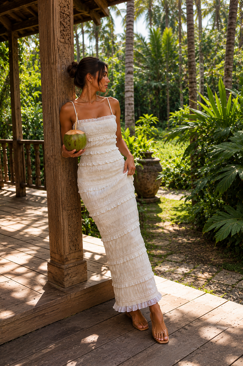 Solara Valmont — Vestido Maxi Lentejuelas & Volantes | Colección Bali