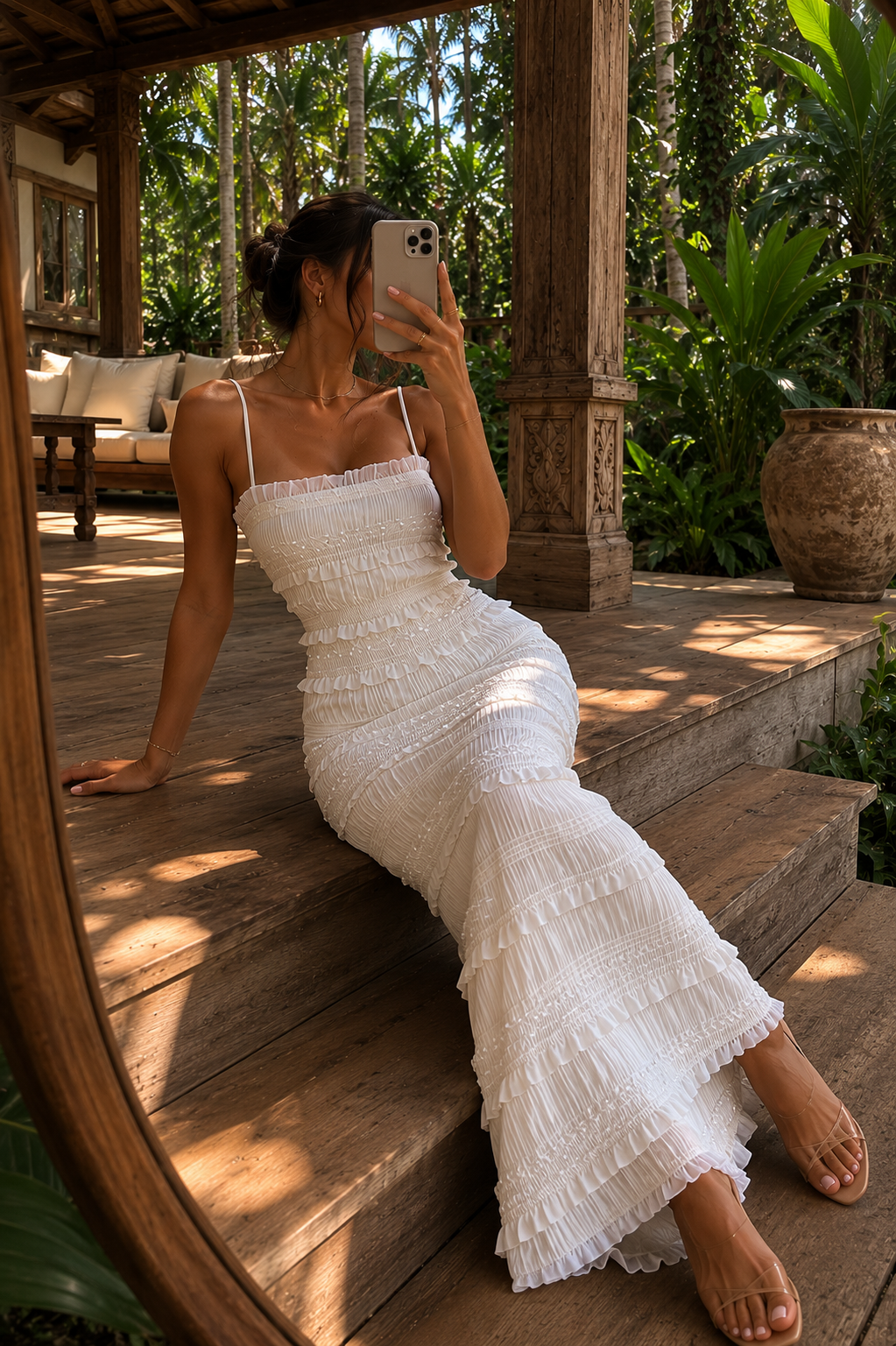 Solara Valmont — Vestido Maxi Lentejuelas & Volantes | Colección Bali
