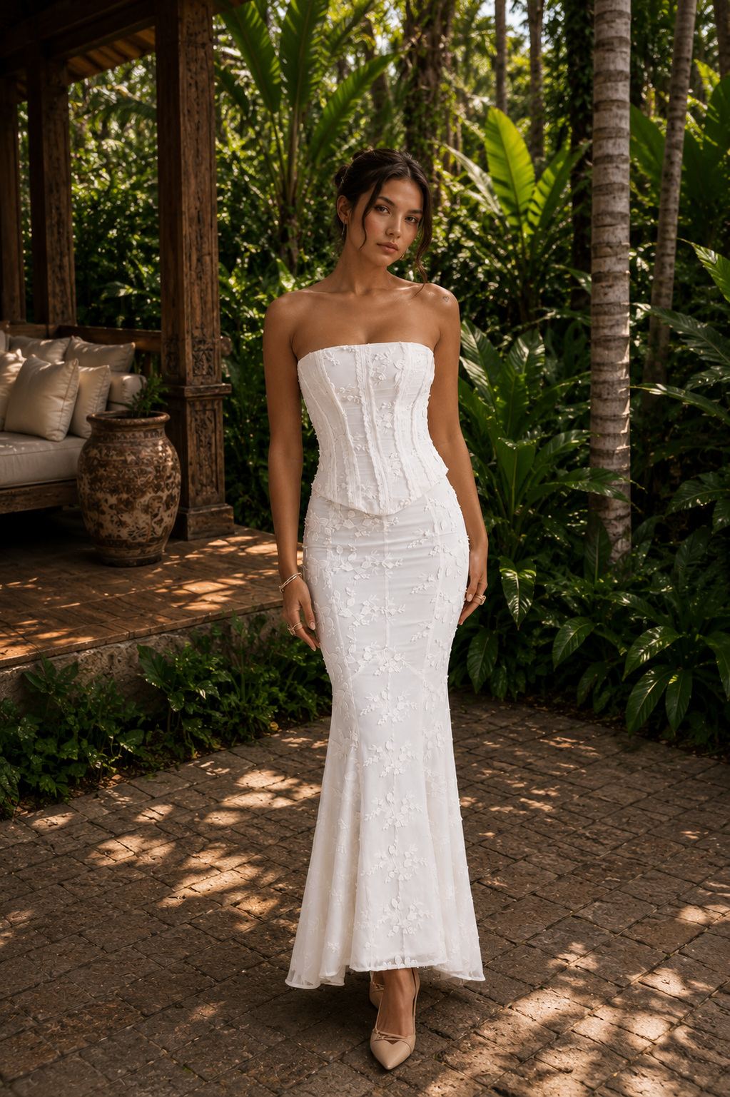 Eternal Bloom Valmont — Vestido Midi Encaje Floral & Corsé | Bali