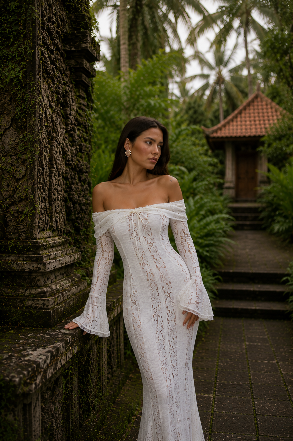 Rosalie Valmont — Vestido Maxi Off-Shoulder de Encaje | Bali