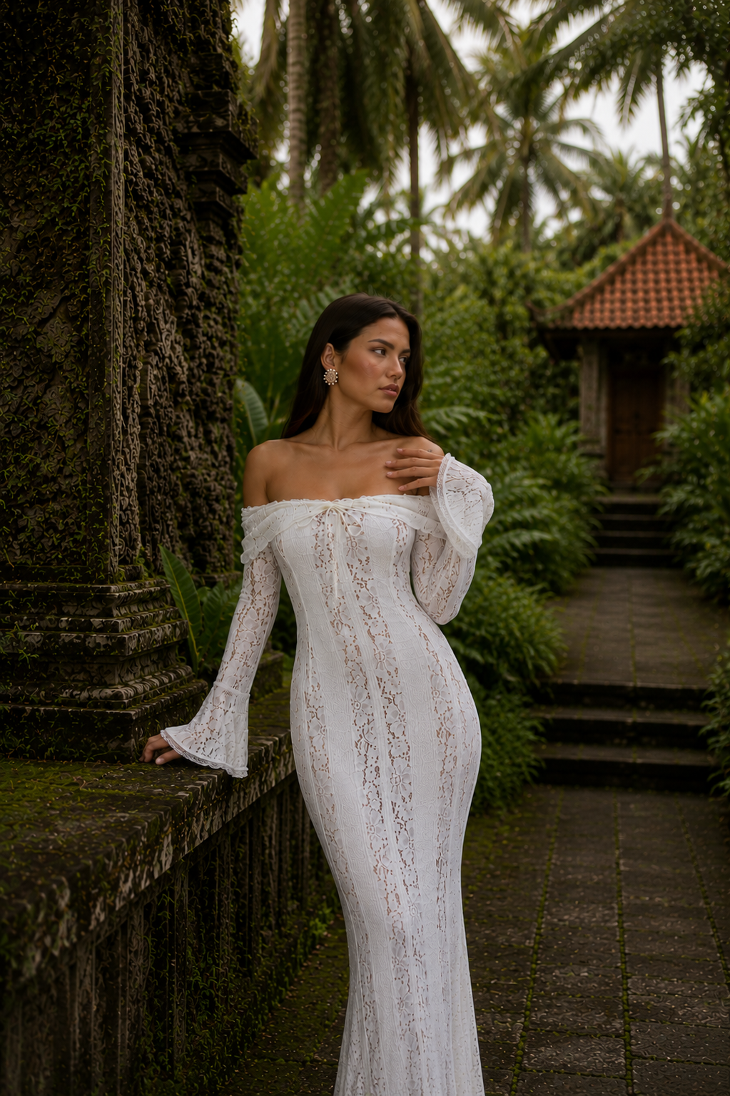 Rosalie Valmont — Vestido Maxi Off-Shoulder de Encaje | Bali