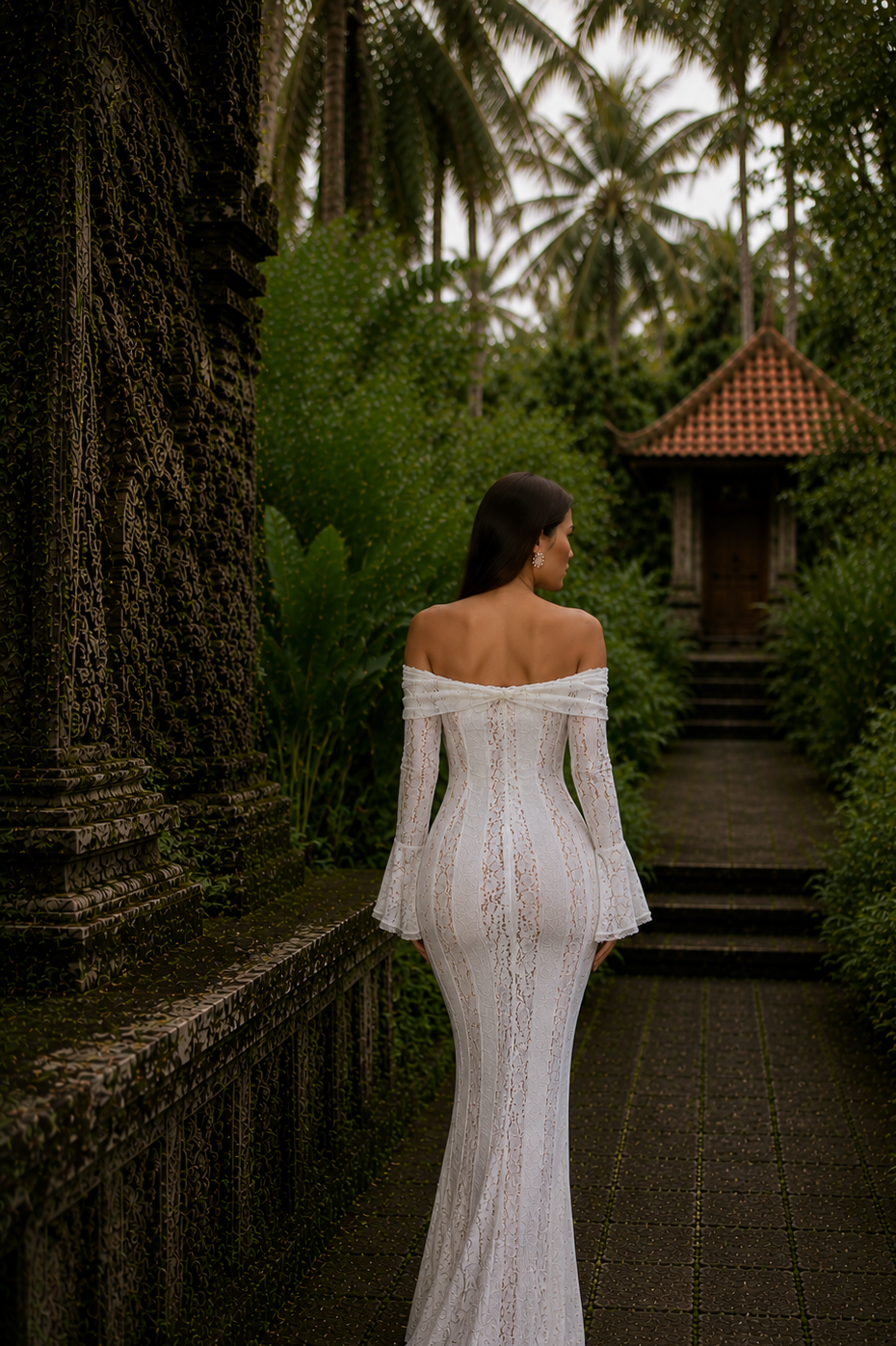 Rosalie Valmont — Vestido Maxi Off-Shoulder de Encaje | Bali
