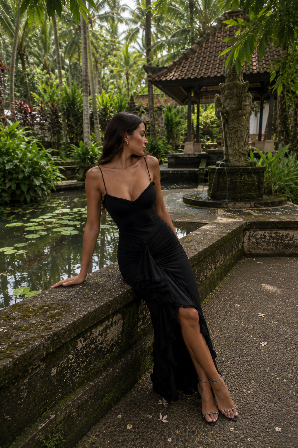 Edith Valmont — Vestido Largo Tirantes Abertura & Volantes | Bali