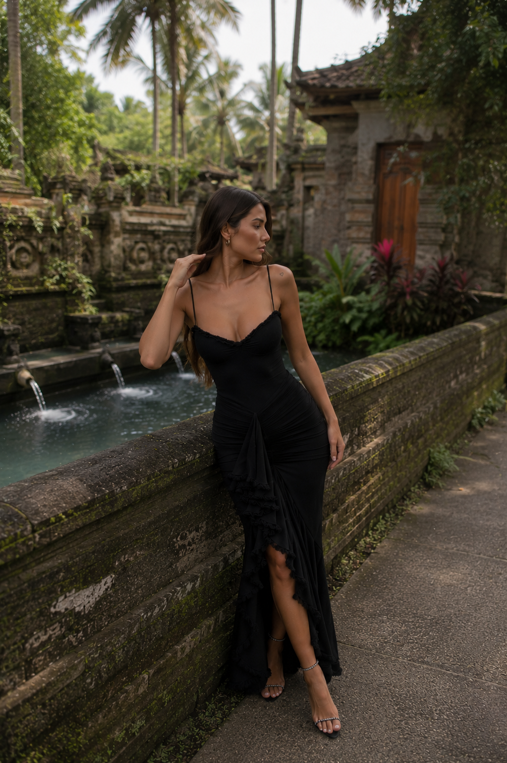 Edith Valmont — Vestido Largo Tirantes Abertura & Volantes | Bali