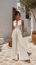Camila Valmont — Mono Plisado Chiffon Blanco | Colección Marbella