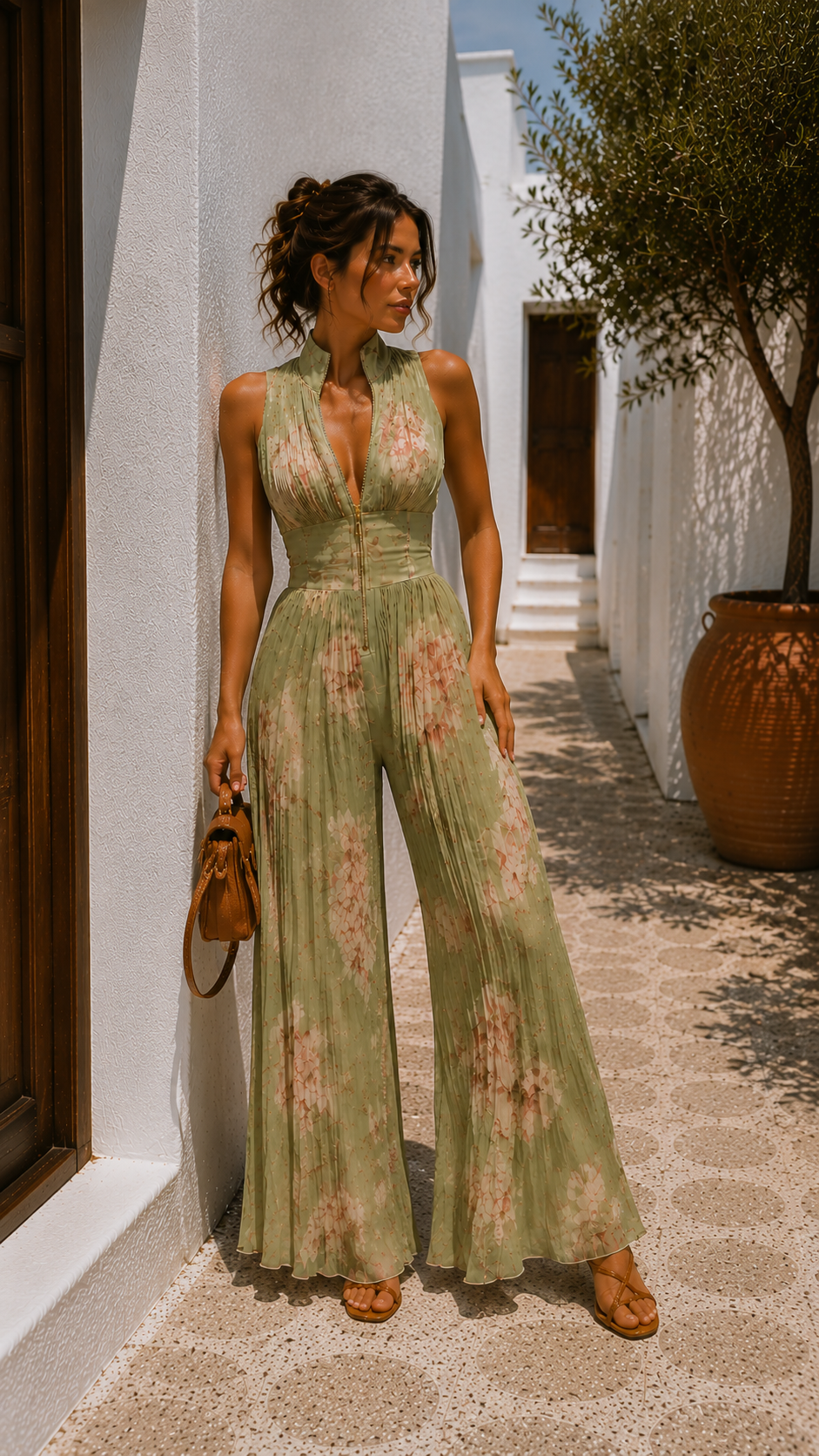 Valentina Valmont — Mono Plisado Chiffon Verde Salvia | Marbella