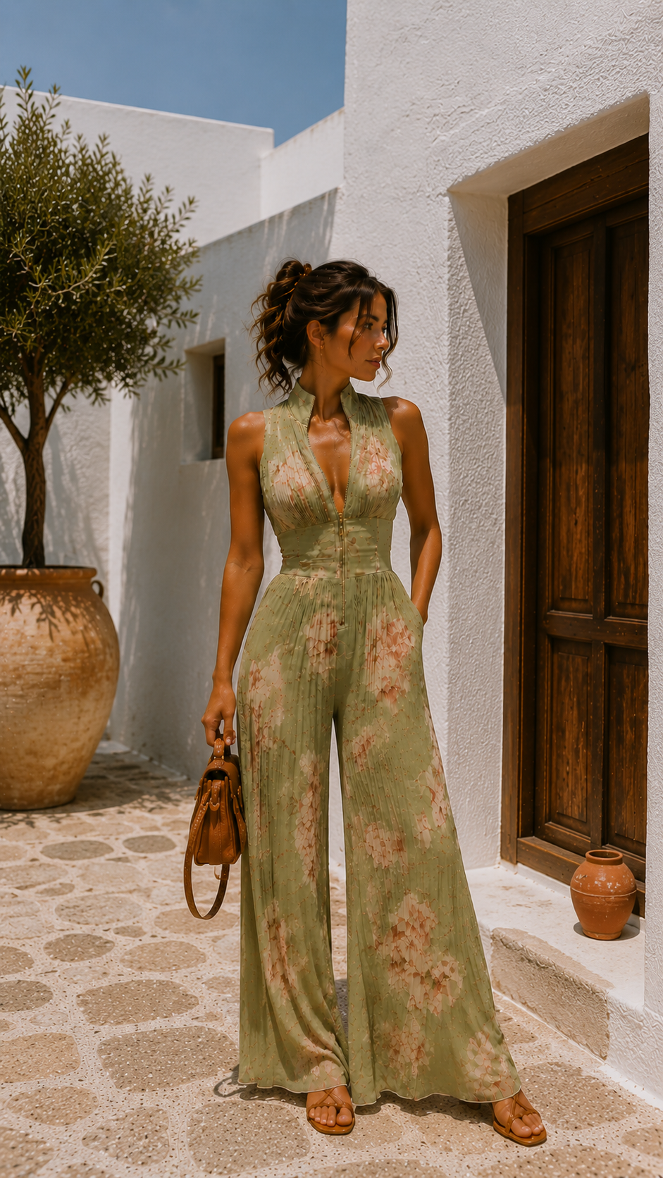 Valentina Valmont — Mono Plisado Chiffon Verde Salvia | Marbella