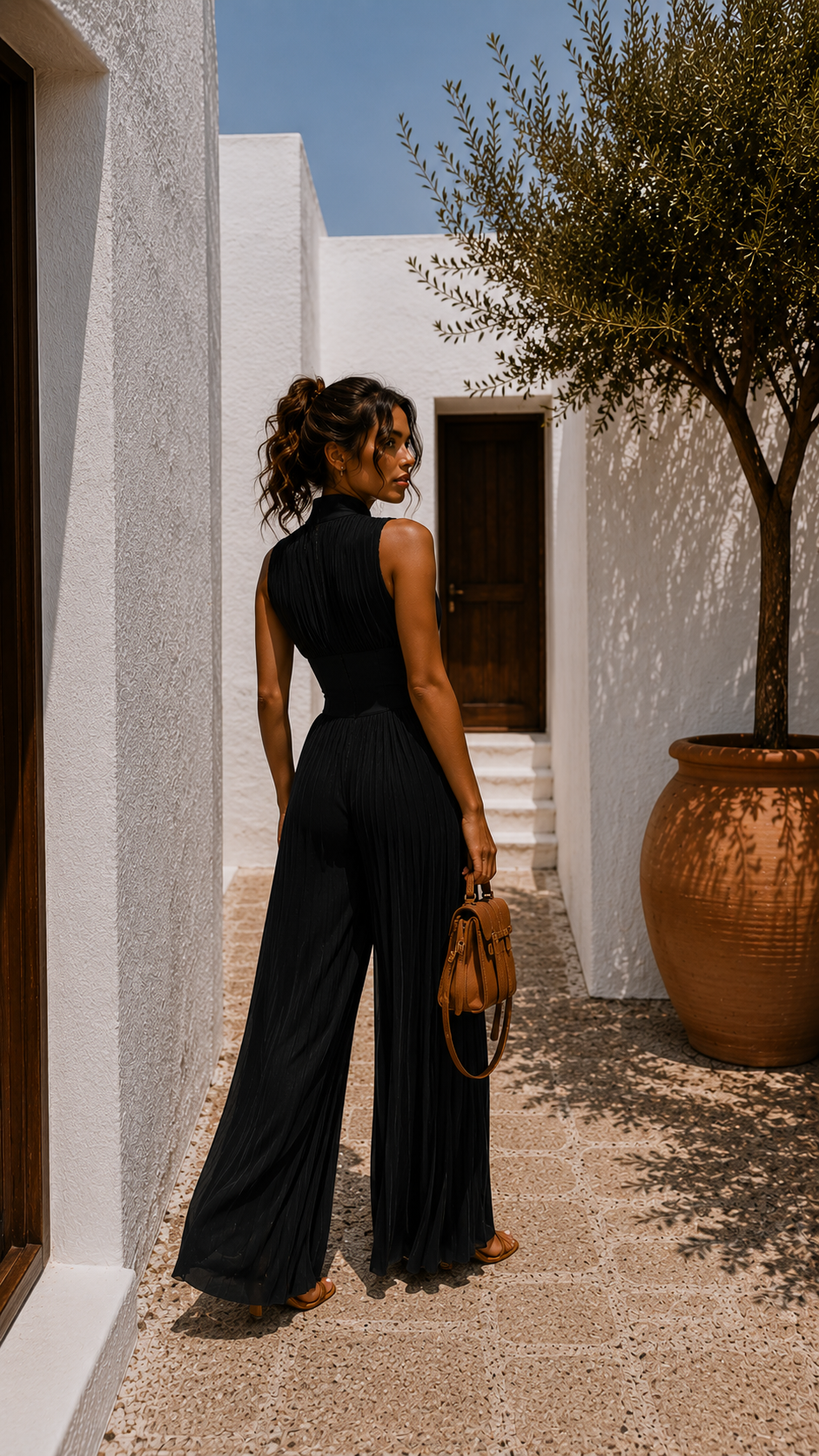 Laura Valmont — Mono Plisado Chiffon Negro Mangas Kimono | Marbella