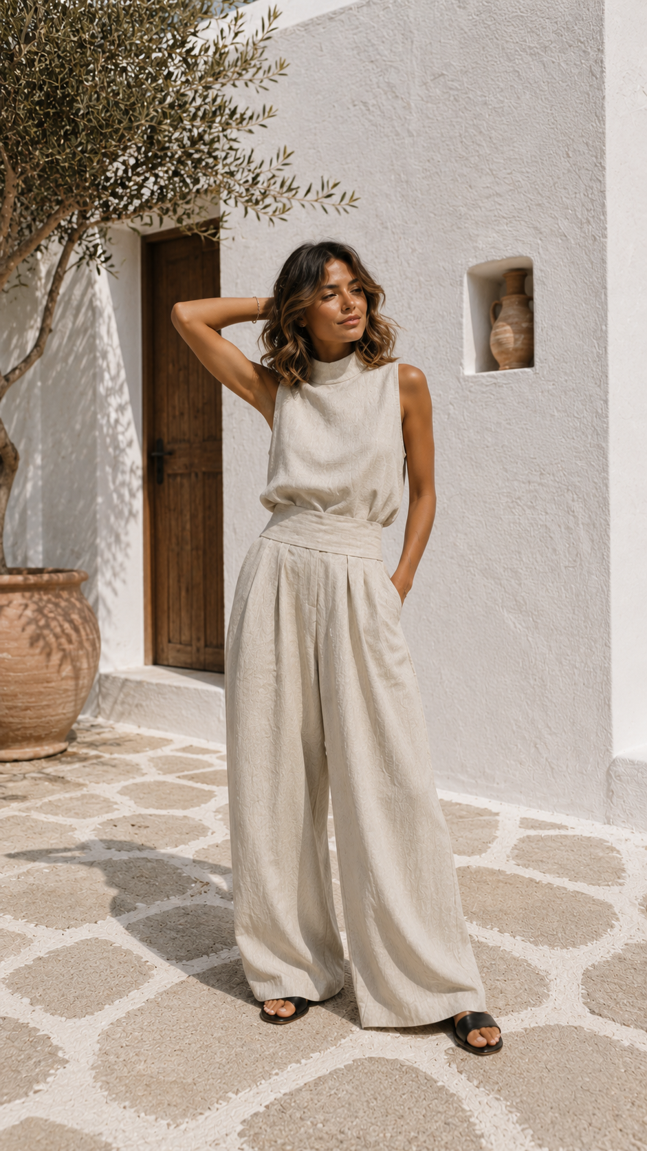 Antonella Valmont — Conjunto Top Sin Mangas & Pantalón Ancho | Marbella