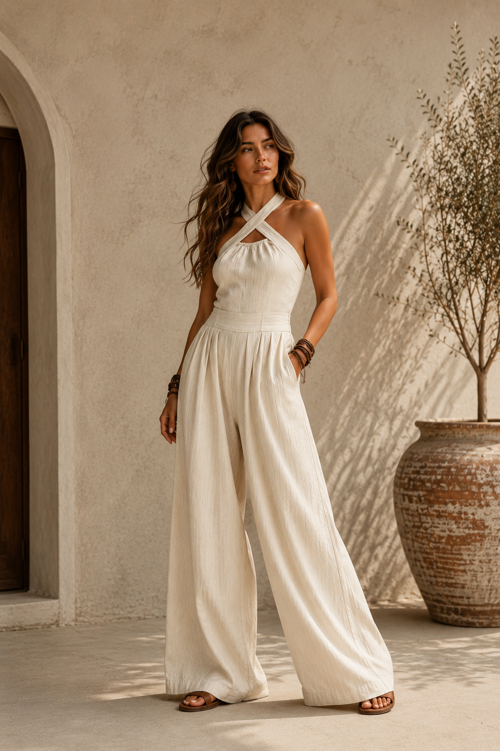 Bianca Valmont — Overol Lino & Algodón Escote Cruzado | Marbella