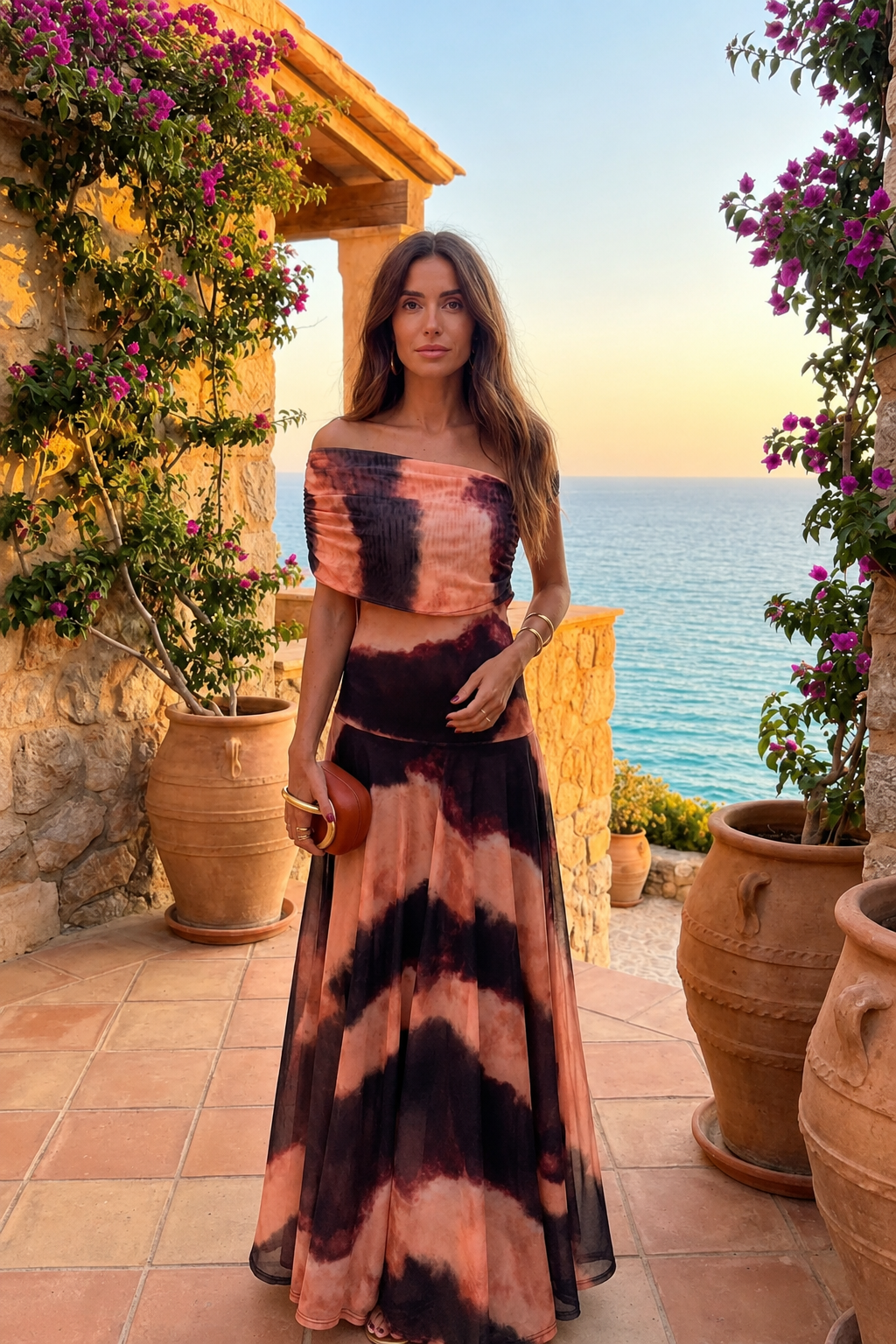 Toledo Naranja Valmont — Vestido Estampado Naranja & Marrón | Sevilla