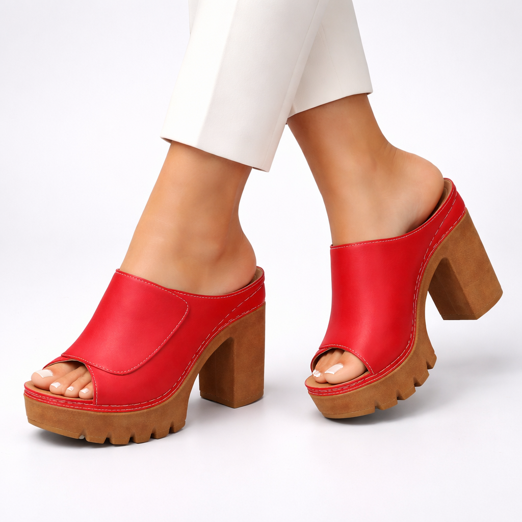 Sandalia Mizella Valmont — Cuña Cuero Femenina Premium | Marrón, Negro, Beige, Blanco y Rojo