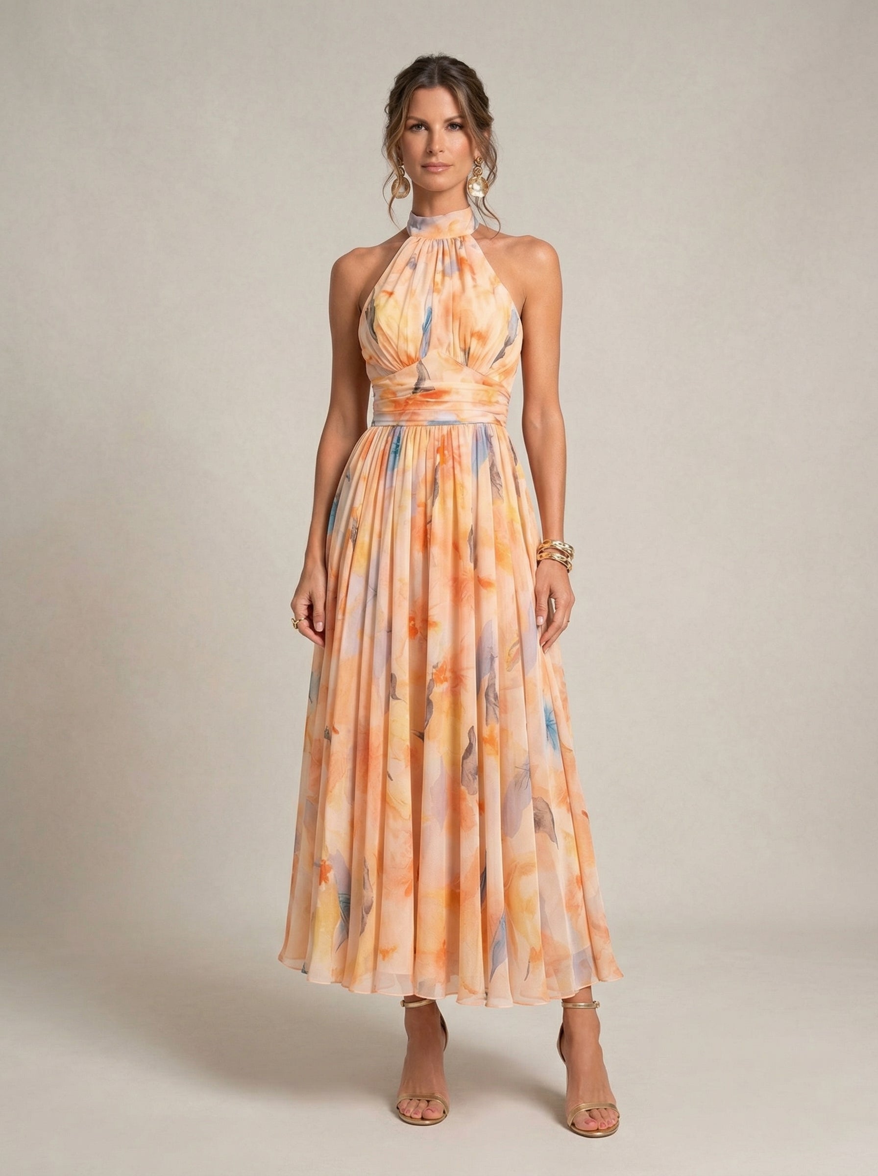 Esther Valmont — Vestido Cuello Halter Estampado Acuarela | Sevilla