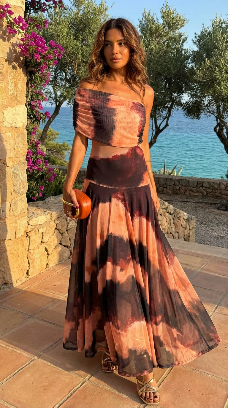 Toledo Naranja Valmont — Vestido Estampado Naranja & Marrón | Sevilla