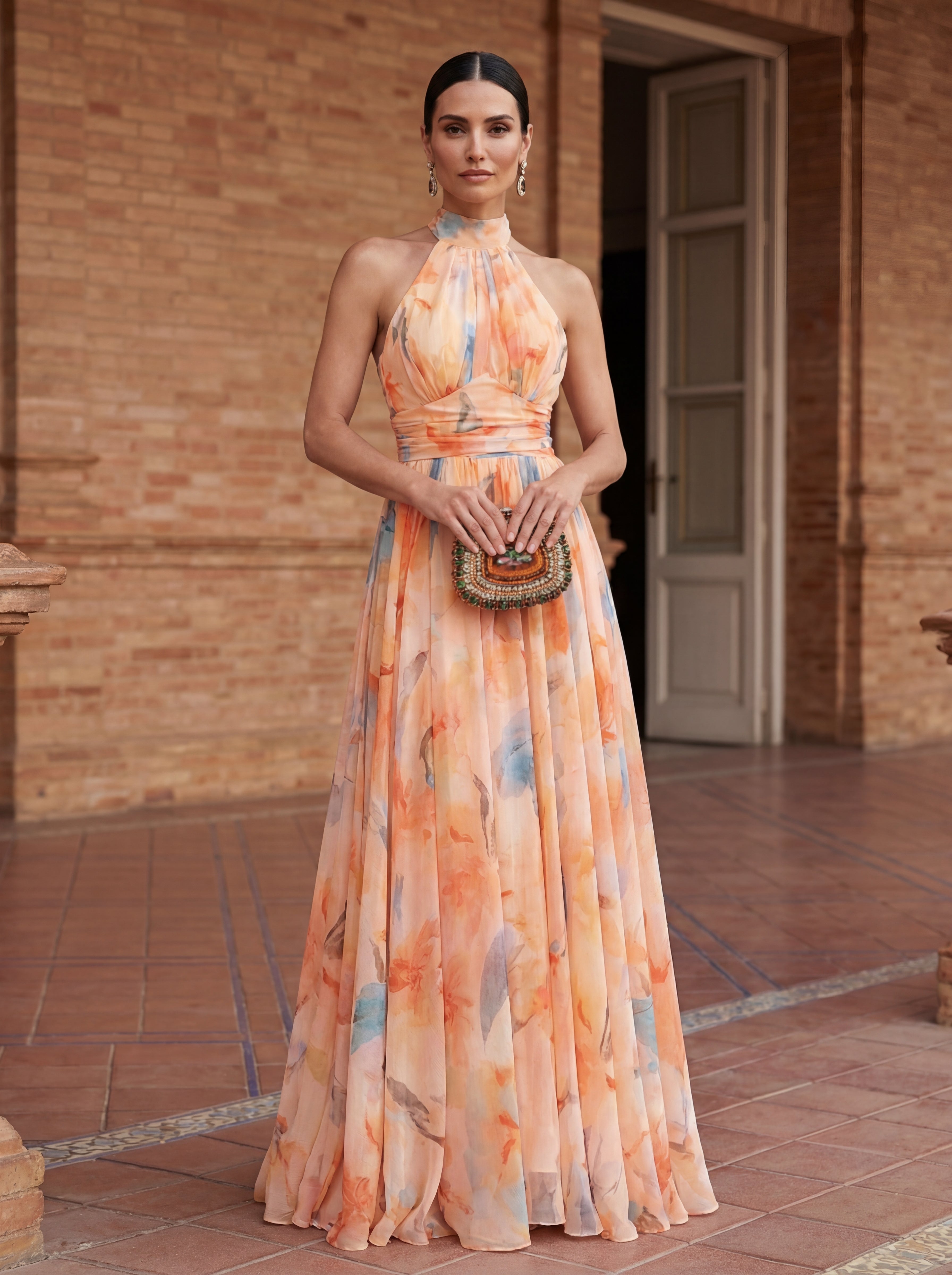 Esther Valmont — Vestido Cuello Halter Estampado Acuarela | Sevilla