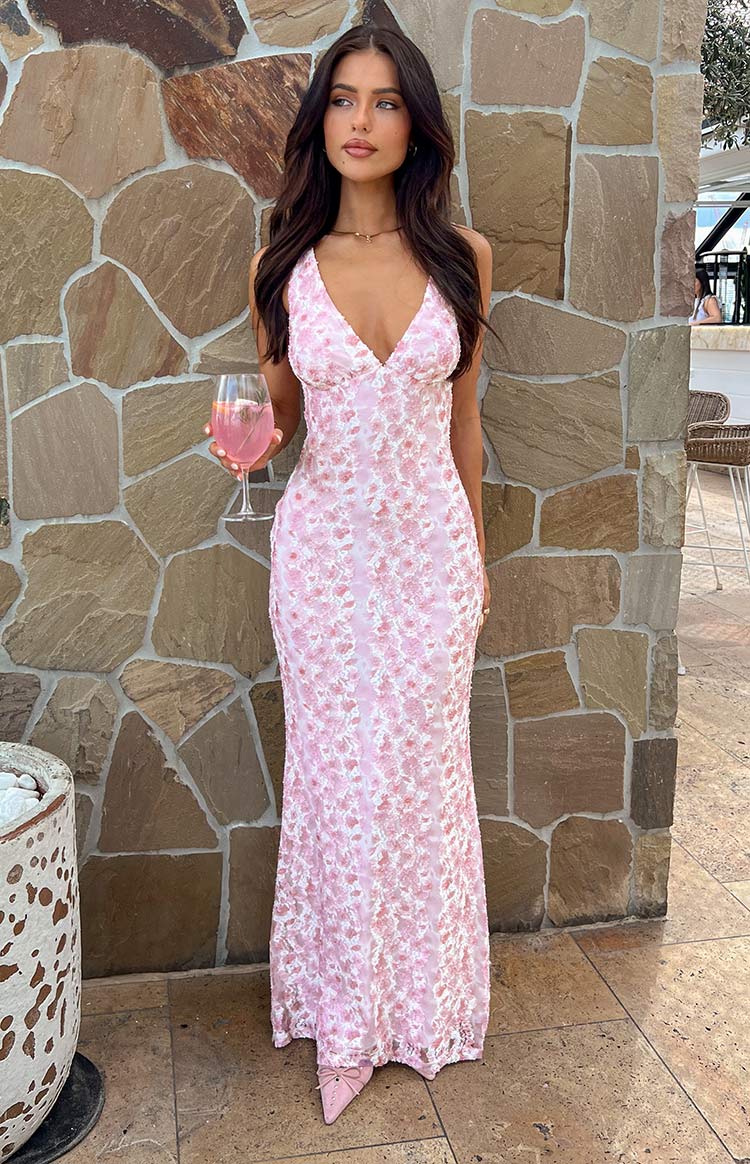 Farida Valmont — Vestido Maxi de Encaje Rosa | Primavera 2026