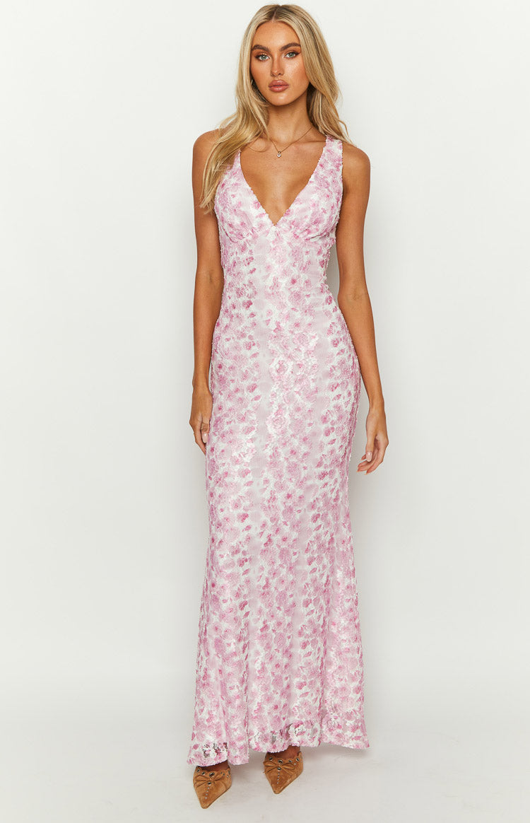 Farida Valmont — Vestido Maxi de Encaje Rosa | Primavera 2026