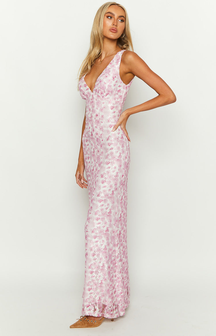 Farida Valmont — Vestido Maxi de Encaje Rosa | Primavera 2026